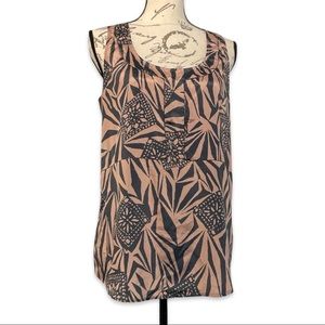 Collective Concepts Tan Patterned Sleeveless Blouse w/ Silver Beaded Trim - L